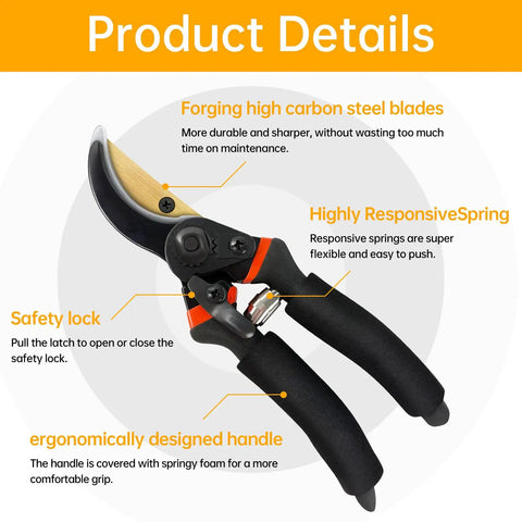 Workhorse Titanium Bypass Pruning Shears With Rust Resistant Coated Ergonomic Handles, highlighted features and design
