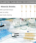 4 Piece Lab Flask Brush Set for 250ml Volumetric Flasks in a chemistry lab setting with glass tubes and beakers.