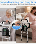 Heavy Duty Bed Rail For Elderly Safety With Dual Handles, Adjustable To 600 Lbs, Non Slip Waterproof Foam Grip shown on bed