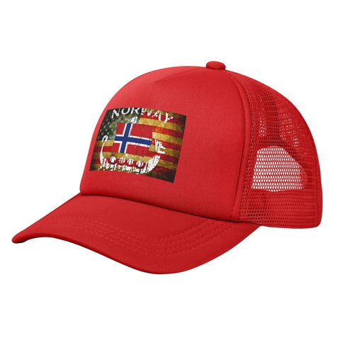 Denim Washed Vintage Adjustable Trucker Cap With Norwegian Flag Dragon Boat Theme Unisex Cowboy Style Hat Lightweight Polyester