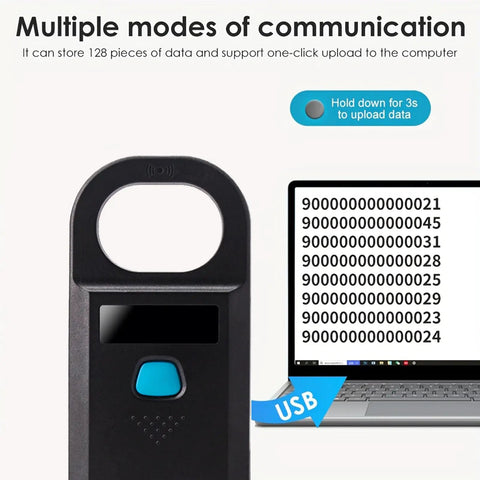 Pet Microchip Scanner 134.2KHz and 125KHz EMID FDX-B ISO 11784 Or 11785 Reader with data upload to a laptop via USB