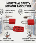 6 Hole Lockout Tagout Hasps for Group Gear Maintenance with non-conductive nylon handle and aluminum locks industrial safety kit