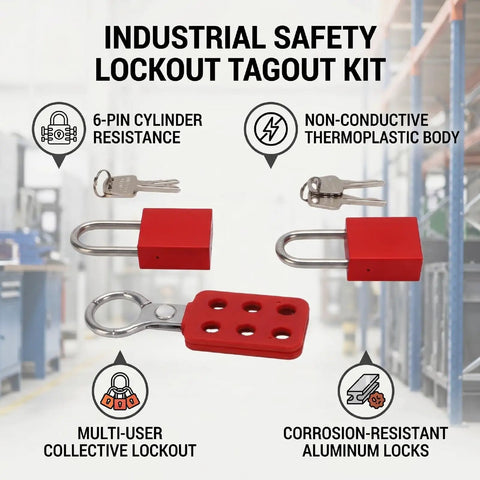 Heavy Duty Industrial Safety Lockout Tagout Kit with tamper proof hasp and thermoplastic padlocks