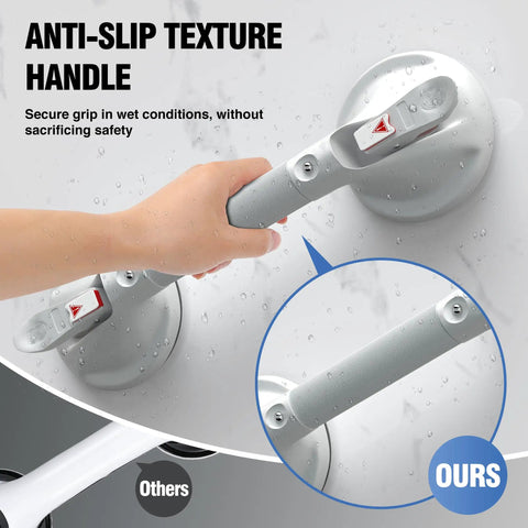 17 Inch Suction Bath Grab Bar for Showers Heavy Duty Safety Handle Supports Up to 300 Lbs White Tub Rail close-up