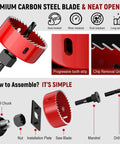 Eight Size Hole Saw Kit In A Durable Case With Arbors Drill Bits And Hex Key For Soft Wood Plywood PVC And Plastic assembly instructions