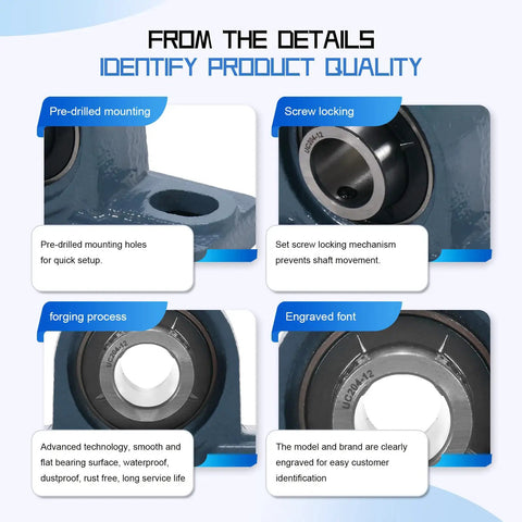 4 Pack Self Aligning Pillow Block Bearings With Three Quarter Inch Bore Mounted Pillow Block Units On Cast Iron Base Chrome Bearing