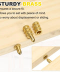 Genuine Brass Table Leaf Dowel Pins 10 Pack Solid Bolt Sleeve Connectors For Furniture Fixes Heavy Duty Alignment Hardware, showing two pins on wood.