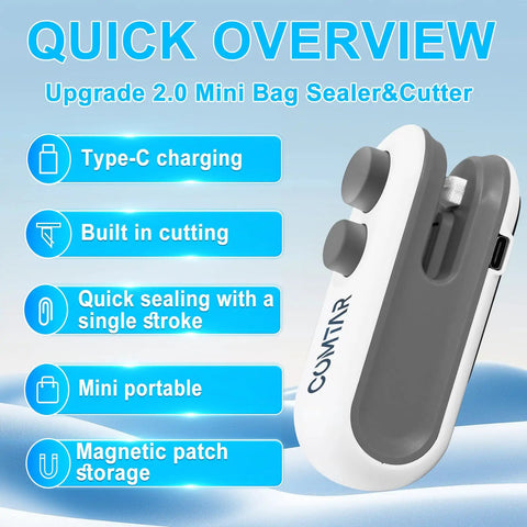 2 In 1 Bag Sealer With Cutter And Magnet, Rechargeable Vacuum Seal Machine features overview and product image