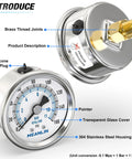 Stainless Steel Dry Pressure Gauge 0 To 160 Psi With Two Inch Dial Back Mount For Air Compressors RV Regulators And Water Systems Includes One Eighth Inch NPT One Quarter Inch NPT And Three Eighth Inch NPT Hex Bush