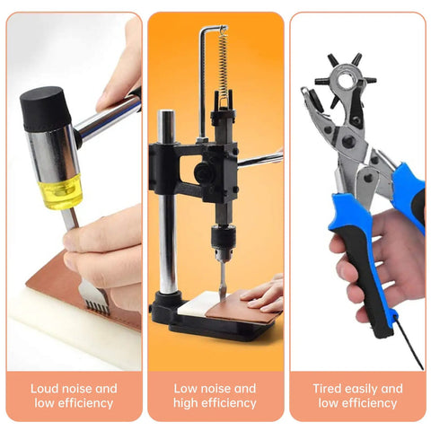 Heavy Duty Leather Hole Puncher Hand Punching Machine Manual Press Pro Grade Punch Tool For DIY Leather Craft Projects With Chuck PP Plate And Aluminum Plate For Precise Holes And Easy Stamping