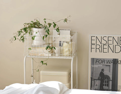 Rolling Laundry Basket With Wheels And Brakes, White Wire Garment Storage Cart With Visible Storage Space, plant decor
