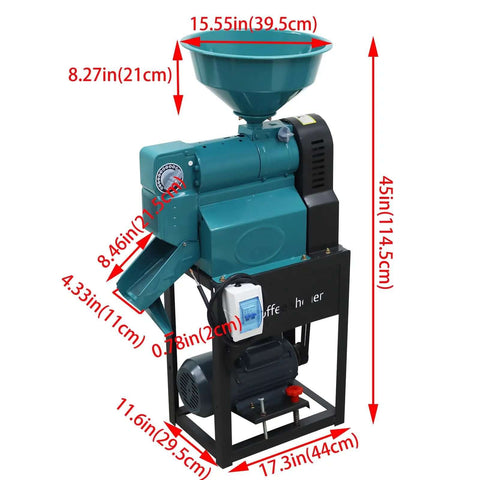 Commercial Coffee Cocoa Bean Huller And Dehuller Peeling Machine With 330 Pounds Per Hour Capacity, dimensions labeled