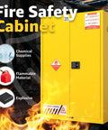 Beefy 330 Gallon Flammable Storage Cabinet With Adjustable Shelves, 75 Inch High By 25 Inch Deep By 50 Inch Wide, Heavy Duty Chemical Safety Cabinet For Large Capacity Liquids, Industrial Grade, Spill Resistant Design yellow cabinet front view