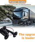 Straight Fire 12V Dual Trumpet Air Horn Kit featuring dual black trumpets for trucks, measuring 6x8 inches, suitable for heavy-duty use.
