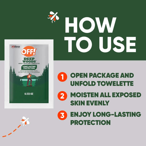 Deep Woods Mosquito And Insect Repellent Wipes With 25 Percent DEET For Up To Eight Hours Of Protection usage instructions