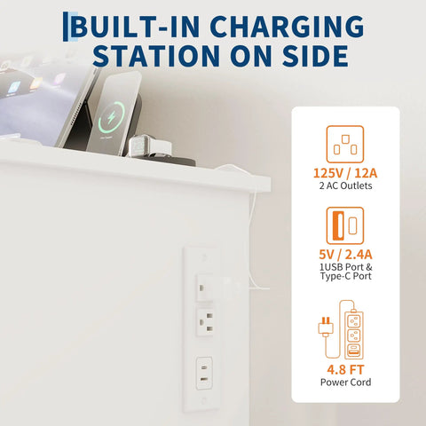 Close-up of built-in charging station on Totally Legit Folding Sewing Table With Quick Charge Port and Smooth Rolling Base.