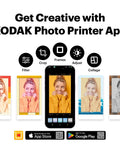 Mini 2 Retro 2x3 Portable Photo Printer With 38 Sheets, Bluetooth Printer For iPhone And Android, Print Instantly In Color, 4PASS Dye Sublimation, Your On The Go Little Photo Lab, White, next to various photo prints and smartphone app interface.