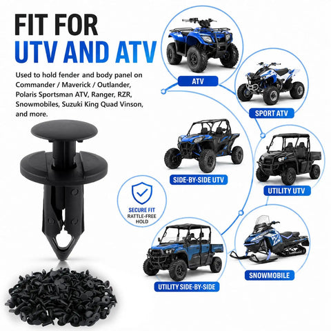 Rock Solid Hella Tough 100PCS UTV ATV Fender Clips Push Pin Body Fastener Rivets Universal 8MM Heavy Duty Nylon Replacement Kit with clips and vehicles