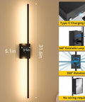 Heavy Duty Battery Operated Wall Sconces Set Of Two With Remote Control And 10000 Mah Rechargeable Battery Pack shown with measurements and features.