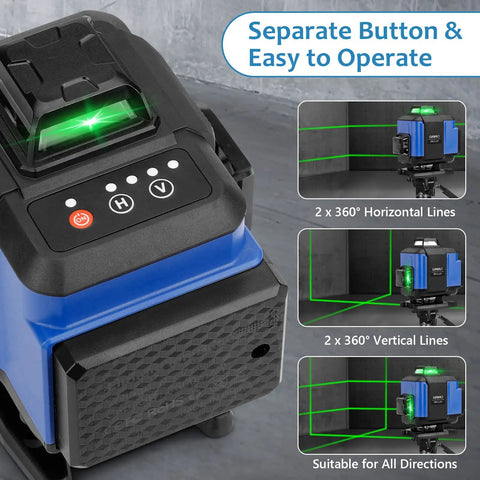 Green Beam 16 Lines Laser Level With Self Leveling, 150ft Range showing horizontal and vertical laser lines in operation