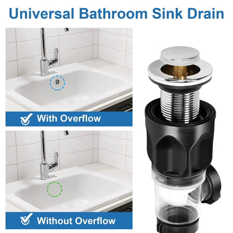 Flex Drain Bathroom Sink Kit With Expandable P Trap And Snappy Stopper No Sweat Anti Clog Stainless Drain Easy Install