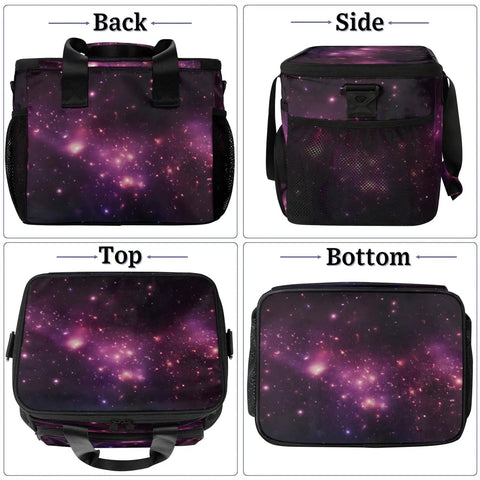 Insulated Picnic Backpack Lunch Bag For On-The-Go Eats, Large 12x8.7x10in Tote with galaxy print, multiple angles view