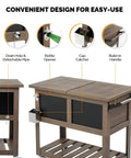 80 Quart Patio Cooler Cart With Blackboard, Bottle Opener And Drainage, detailed features including drain hole and pipe, bottle opener, cap catcher, and handle.