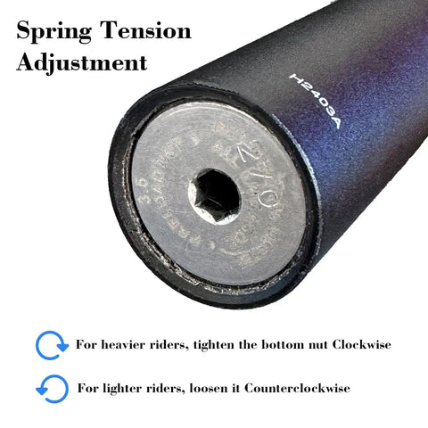 Suspension Seatpost For E Bike 350mm Length 31.6mm Diameter With Internal Coil Spring showing spring tension adjustment