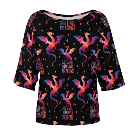 Women's Loose Boat Neck Short Sleeve T Shirt Casual Comfortable Lightweight Top For Work Travel Dragon Lover Tee