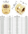 Knurled Threaded Inserts For 3D Printing Copper Embedded Nuts with knurl grip, showcasing ID, OD, and length dimensions chart