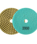 Pro Grade Polishing Pads Set For Wet And Dry Grinding, Abrasive Pads For Marble Granite Stone shown in green and yellow
