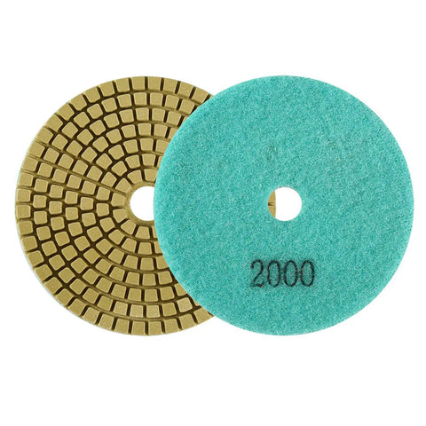 Pro Grade Polishing Pads Set For Wet And Dry Grinding, Abrasive Pads For Marble Granite Stone shown in green and yellow