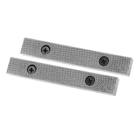 6 Inch Hardened Steel Vise Jaw Plates Pair With Mounting Screws For Bench Tools, textured surface detail, precision fit for vises