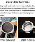 Electric Portafilter Cleaner And Knock Box Offers Hella Easy Cleanup For Home Baristas Quick Grounds Removal Shows before and after cleaning