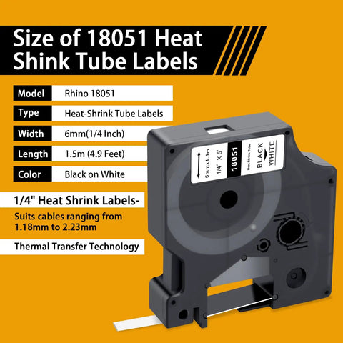Heavy Duty Polyolefin Heat Shrink Wire Labels Built Like A Brick For Rhino 4200 5200 6000 And 3M Tools Hardcore Flame Retardant Cable Marking Tape 18 Mil Thick 6mm 1.5m black on white label tape