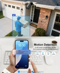 Four Channel 1080P Wired Home Security Camera System With 512GB HDD showing motion detection alert on smartphone, outdoor camera view