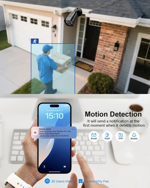 8 Channel 1080P Wired Security Camera System With 8 Outdoor Surveillance Cameras Vehicle And Human Detection DVR motion alert