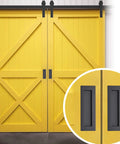 Two Pack Pocket Door Handles 5.9 Inch Rectangular Recessed Pulls For Sliding Closet And Barn Doors Black Flush Finger Pulls Stainless Steel 304 Solid Metal Durable Hardware With Smooth Operation installed on yellow barn doors.