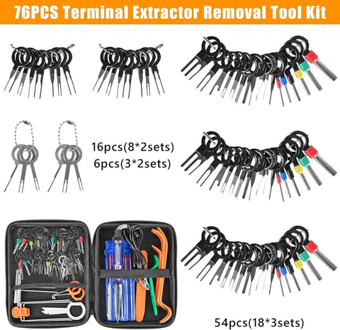 Pro Grade 96 Piece Terminal Removal Tool Kit For Auto And House Wiring With Pin Extractor, 76-piece bits and case