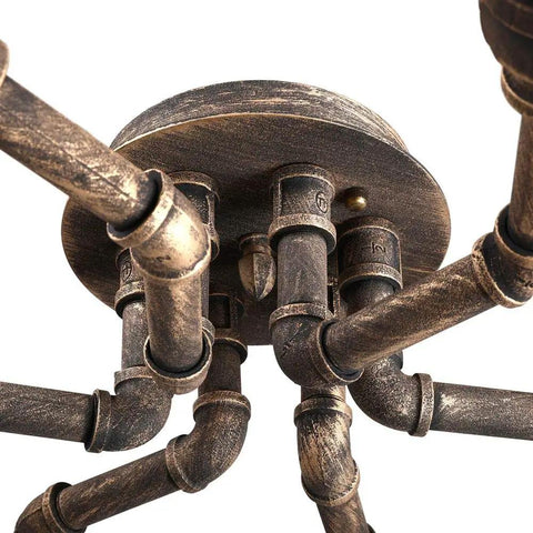 Close-up of Six Light Vintage Industrial Cage Pendant Ceiling Light Flush Mount Edison Style Retro Iron Metal Lamp base