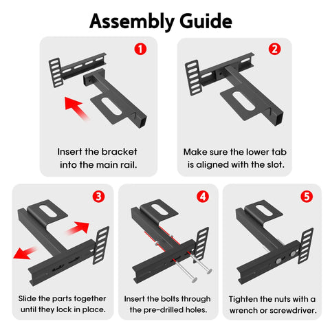 Assembly guide for Adjustable Headboard Brackets For Metal Bed Frame Extension Kit With Heavy Duty Gear Easy Hook Up Quick Install Fits Twin Full Queen King Beds Matte Black Finish Pair.