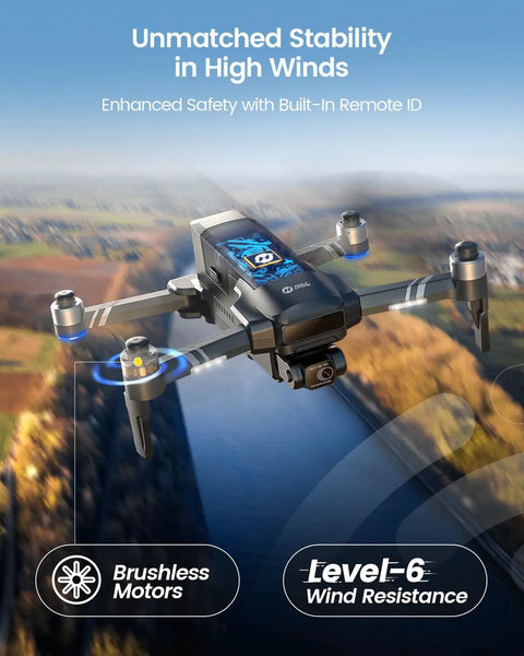 Dope 4K GPS Drone With 2 Axis Gimbal, Remote ID, 30FPS Cam, Follow Me flying over landscape with brushless motors
