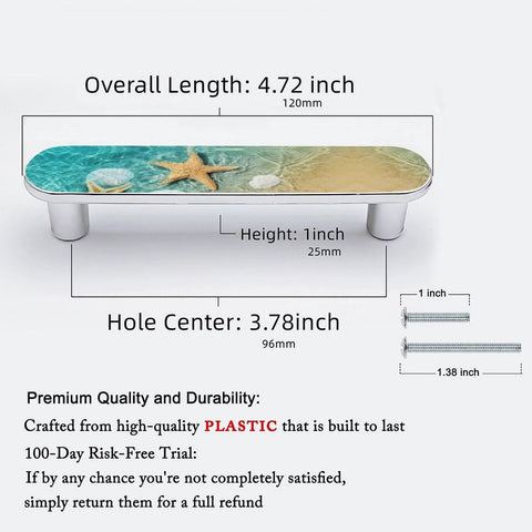 4 Pack Starfish Seashells Drawer Pulls Silver Three And Three Quarters Inch Center To Center Coastal Beach Scene Design