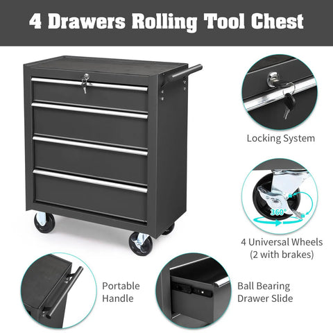 9 Drawer Rolling Tool Chest With Wheels And Lock Top Box With 5 Drawers And Bottom Cabinet With 4 Drawers Removable Design For Easy Split Use Heavy Duty Steel Storage For Workshop Garage Or Shop, 4-drawer steel chest