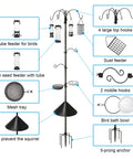 Six Hook Bird Feeding Station With Steel Multi Feeder Stand Four Feeders Bird Bath Mesh Tray And Squirrel Guard Baffle