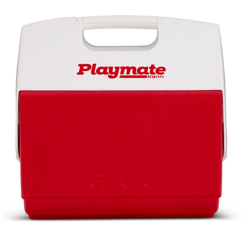 Playmate Elite Red Cooler With One Hand Opening Button Spill Proof Locking Lid Built In Carry Handle The Go To Choice For Picnics Camping And Everyday Outdoor Chills front view