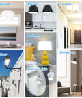 Collage of home lighting: dining room pendant, kitchen lights, corridor fixtures, bedroom lamp, outdoor lantern, bathroom light