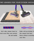 Upgraded Hardwood Floor Vacuum Attachments With LED Headlights For V6 DC59 DC61 DC74 Cordless Stick Vacs Soft Roller And PP Bristle Motorized Brush Kit For Tile Carpet Rugs Cleaning showing dual roller brush options on hard surface and carpet examples.