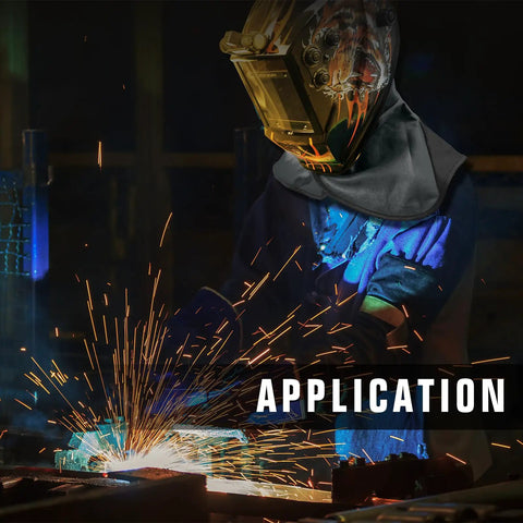 Heat Resistant Welding Hood Neck Protection With Abrasion Guard And Shoulder Drape Protective Head Cover For Sparks And Splashes On The Job Gray For Daily Use worn by welder with sparks flying