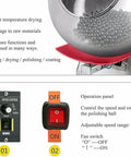 Kickass Commercial Sugar Coating Machine And Electric Candy Polisher Featuring Nine Variable Speeds Plus Integrated Dry Cycle For Heavy Duty Confectionery Work That Hits Different speed control panel with adjustable range and operation details.